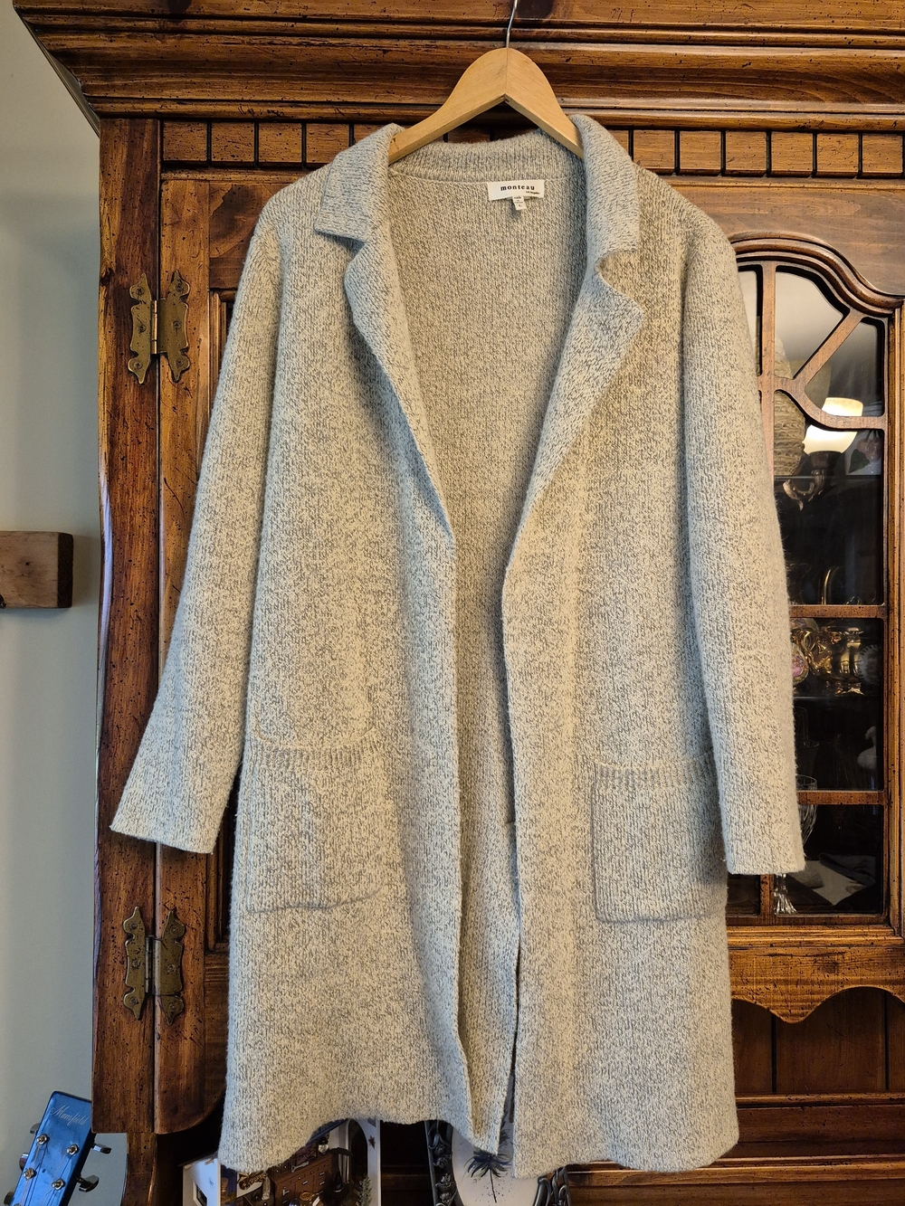 Monteau Light Gray Open-Front Long Beautiful Cardigan Size L